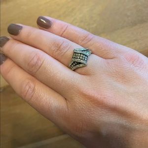 1/2 CT. T.W. Champagne and White Diamond Twist Ribbon Ring in 10K White Gold